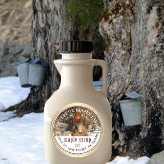 Maple Syrup Tapped Trees Maple Leaf Gold Border  Classic Round Sticker