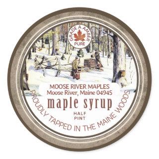 Maple Syrup Tapped Trees Maple Leaf Grunge Border  Classic Round Sticker