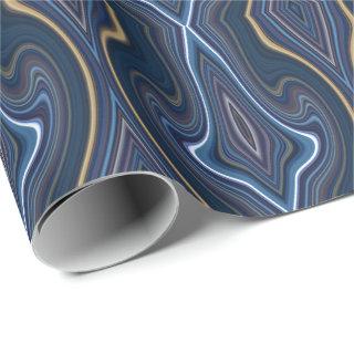 Marble Agate Blue Gold Swirling Chic Pattern