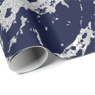 Marble Blue Navy Silver Gray Strokes Abstract VIP