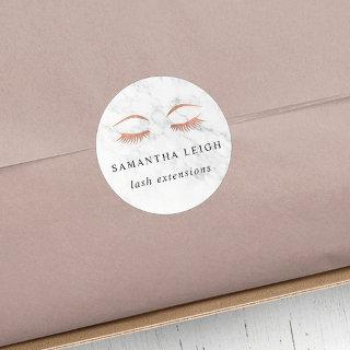 Marble & Rose Gold Lashes & Brows Beauty Classic Round Sticker