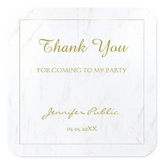 Marble Template Thank You Hand Script Text Gold Square Sticker