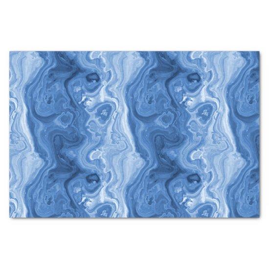 Marbled Azure Cobalt Blue White Agate Art Pattern Tissue Paper