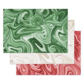 Marbled Paint Christmas Colors Red Green Champaign  Sheets