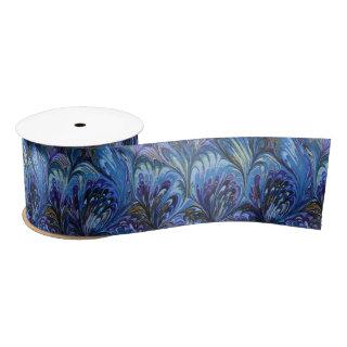 MARBLED PAPER,ABSTRACT BLUE PEACOCK PATTERN,SWIRLS SATIN RIBBON