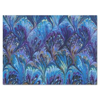 MARBLED PAPER,ABSTRACT BLUE PEACOCK PATTERN,SWIRLS TISSUE PAPER