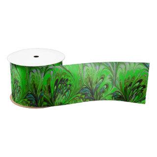 MARBLED PAPER,ABSTRACT GREEN PEACOCK PATTERN SATIN RIBBON