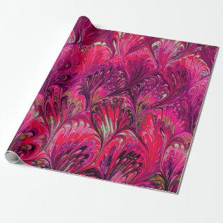 MARBLED PAPER,ABSTRACT PINK PEACOCK PATTERN