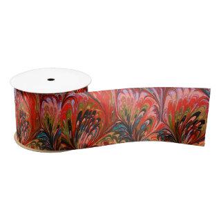 MARBLED PAPER,ABSTRACT RED BLUE PEACOCK PATTERN SATIN RIBBON