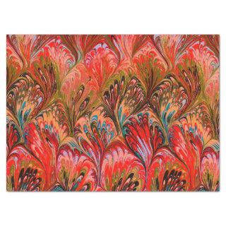 MARBLED PAPER,ABSTRACT RED BLUE PEACOCK PATTERN TISSUE PAPER