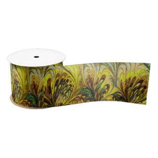 MARBLED PAPER,ABSTRACT YELLOW PEACOCK PATTERN SATIN RIBBON