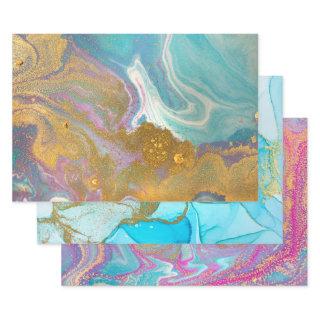 Marbled Swirls Pink Aqua Blue Gold Glitter Stylish  Sheets