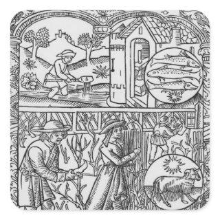 March, fishing and pruning trees, Pisces Square Sticker