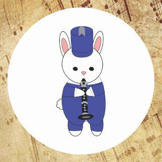 Marching Band Rabbit Clarinet Blue White Classic Round Sticker