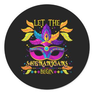 Mardi Gras Costume Let The Shenanigans Begin Mask Classic Round Sticker