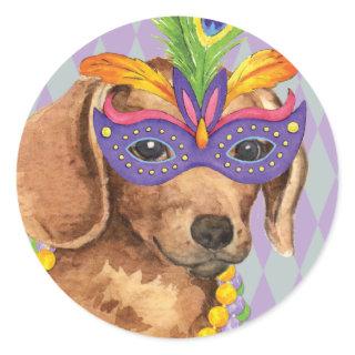 Mardi Gras Dachshund Classic Round Sticker