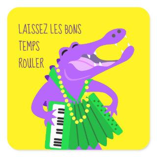 Mardi Gras Gator with Accordion Square Sticker