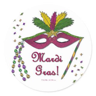 Mardi Gras Mask Feather Beads Classic Round Sticker