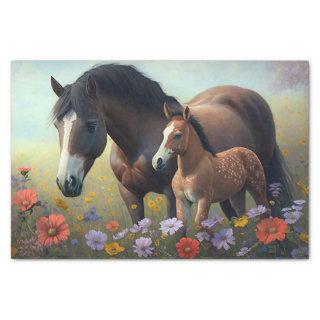 Mare and Foal in a Field of Flowers Decoupage Tissue Paper