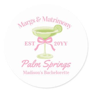 Margs and Matrimony Margaritas Bachelorette Party Classic Round Sticker