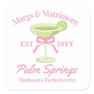 Margs and Matrimony Margaritas Bachelorette Party Square Sticker