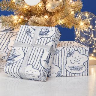 Marine Theme Blue White Stripe Lighthouse Ship