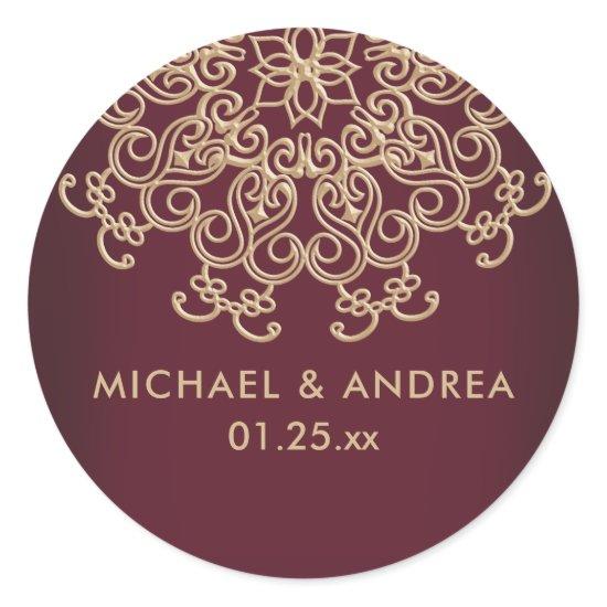 MAROON AND  GOLD INDIAN INSPIRED  LABEL