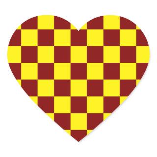 Maroon and Yellow Checkered Vintage Heart Sticker