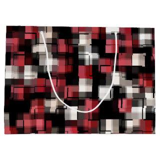 Maroon Black White Abstract Plaid Large Gift Bag