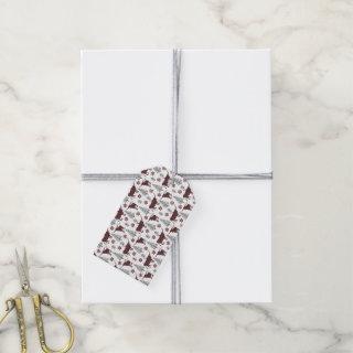 Maroon Buffalo Plaid Longhorn Pattern Gift Tags