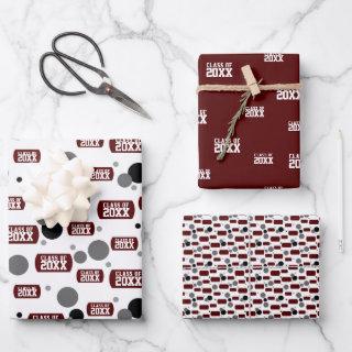 Maroon "Class Of" Dog Tag and Dots Pattern  Sheets