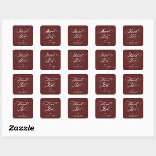 Maroon Elegant Script Wedding Thank You Square Sticker