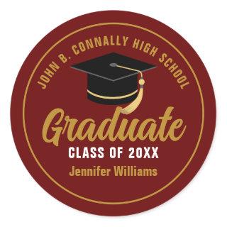 Maroon Gold Graduate Custom 2024 Graduation Classic Round Sticker