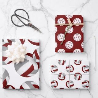 maroon gray volleyballs set of 3 coordinating  sheets