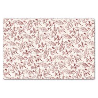 Maroon Red Leaves Floral Art Pattern On Ivory Tissue Paper