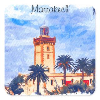 Marrakech Morocco Mosque Travel Square Sticker