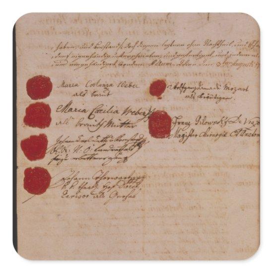 Marriage certificate of Wolfgang,Mozart and Weber Square Sticker