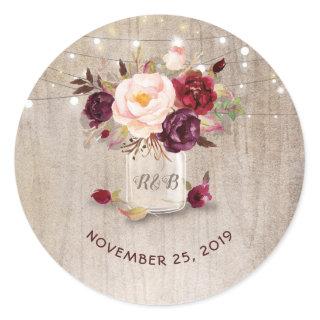 Marsala Flowers Mason Jar Rustic Wedding Classic Round Sticker