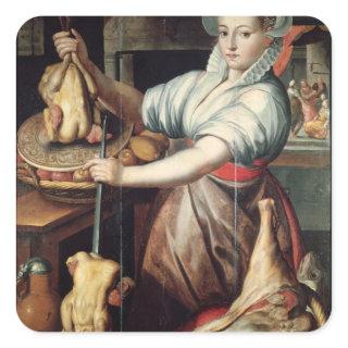 Martha Preparing Dinner for Jesus Square Sticker