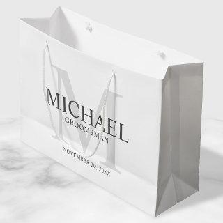 Masculine White Personalized Groomsmen Large Gift Bag