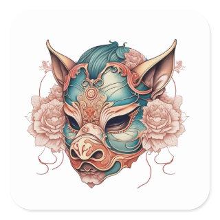 Mask pig square sticker