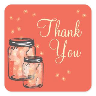 Mason Jars with fireflies Thank You Square Sticker