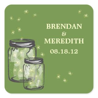 Mason Jars with fireflies Wedding Square Sticker
