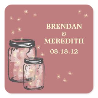 Mason Jars with fireflies Wedding Square Sticker