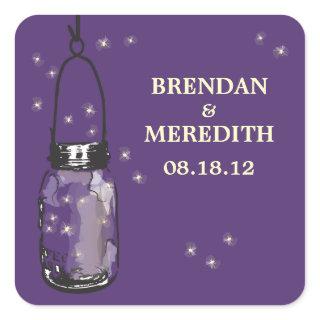 Mason Jars with fireflies Wedding Square Sticker