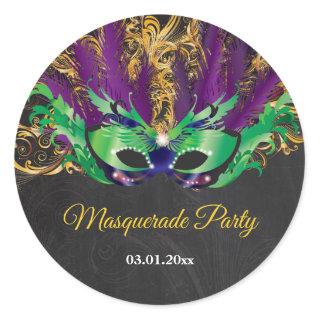 Masquerade Party Magical Night Green Purple Gold Classic Round Sticker