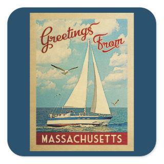 Massachusetts Sailboat Vintage Travel Square Sticker