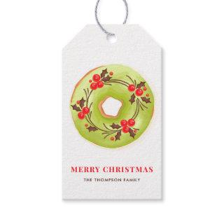 Matcha Glazed Donut with Holly Festive Christmas Gift Tags