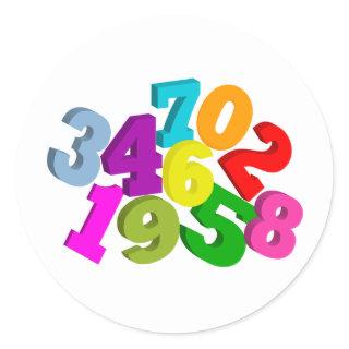 math numbers in color classic round sticker
