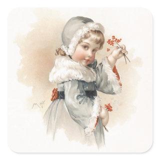 Maud Humphrey's Winter Girl Square Sticker